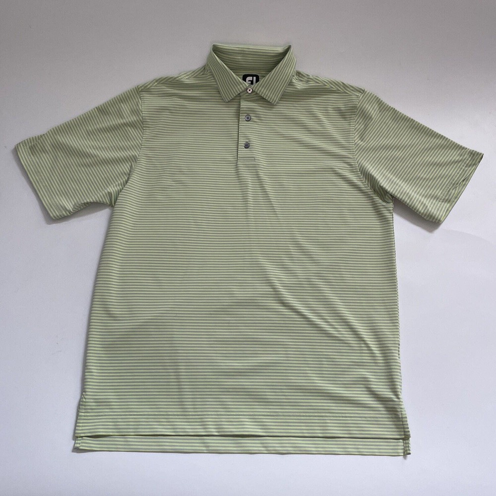 FootJoy Polo‎ Shirt Men's Large Yellow Striped FJ Short Sleeve Golf Stretchy Top